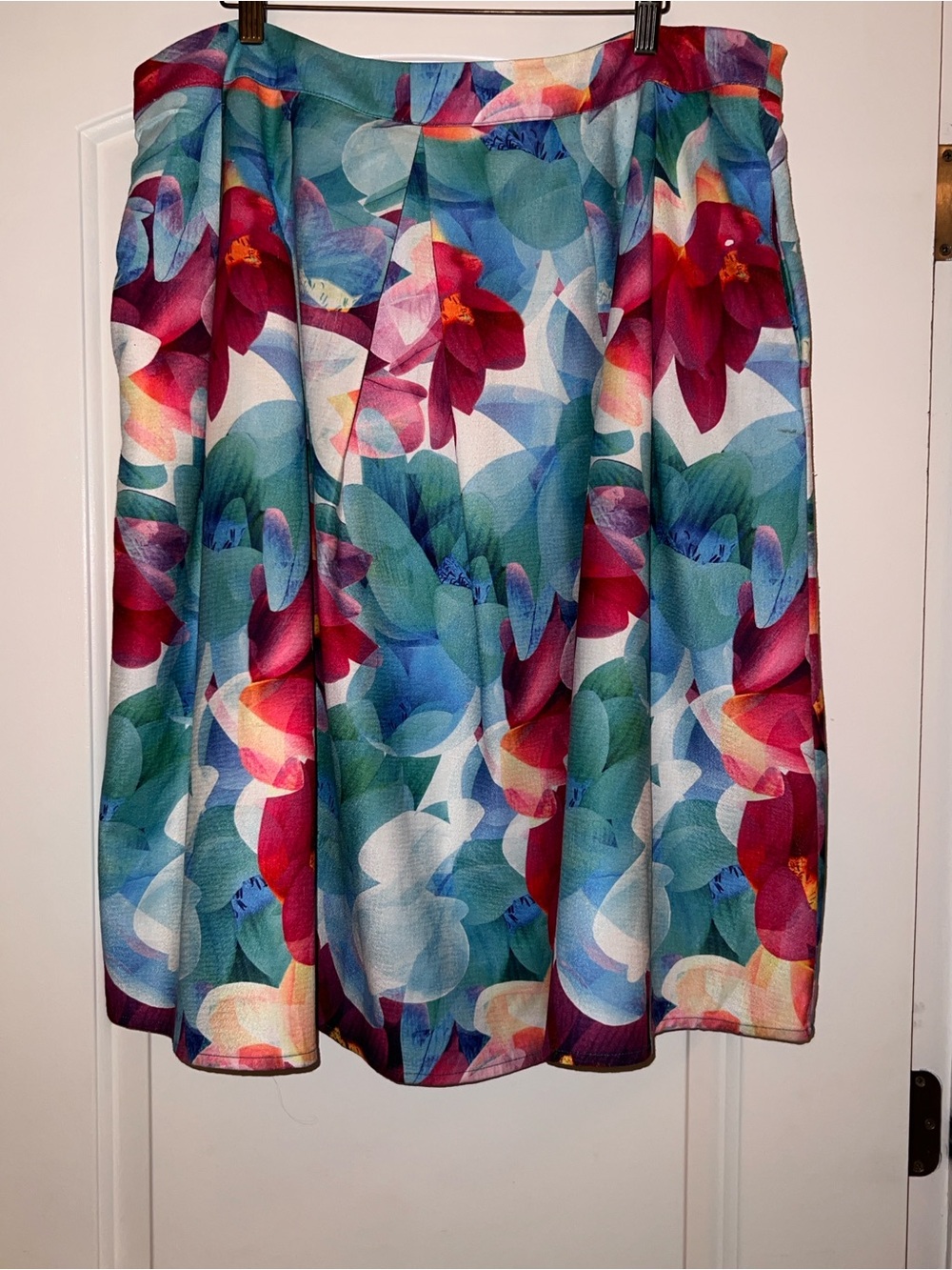 City Chic Multicolor Floral Skater Skirt in Teal, Fuchsia & Blue